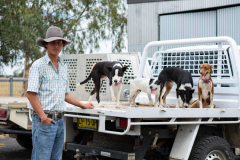 L-R-Will-Sharpe-with-his-four-dogs-Bubbles-Bud-Buck-and-Boom